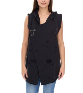 ROCKUPY gilet moderno in cotone con fori da donna con cappuccio 344889 Nero ROCKUPY gilet moderno in cotone con fori da donna con cappuccio 344889 Nero