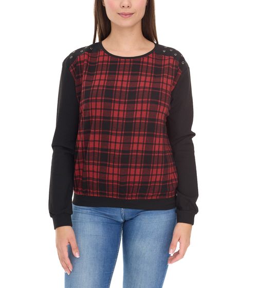 ROCKUPY Damen Sweatshirt leichter Baumwoll-Pullover Glencheck Design 317282 Schwarz/Rot