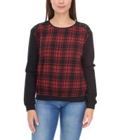 ROCKUPY Damen Sweatshirt leichter Baumwoll-Pullover Glencheck Design 317282 Schwarz/Rot