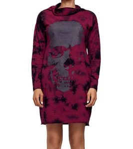 ROCKUPY Damen Sweat-Kleid mit Totenkopf-Print Pullover-Kleid Langarm-Kleid W-393822 Bordeaux/Schwarz