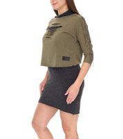 ROCKUPY 2 in 1 Damen Kleid mit T-Shirt Mini-Kleid mit Stehkragen Baumwoll-Dress W.0418005 Grau/Khaki