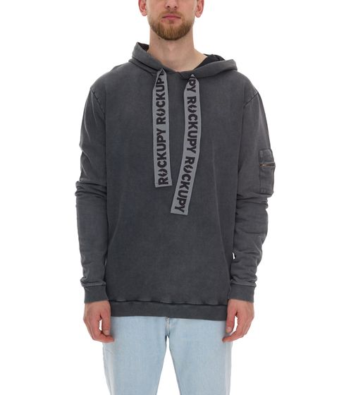 ROCKUPY Herren Hoodie Baumwoll-Pullover mit Arm-Tasche Alltags-Sweater 393617 Anthrazit