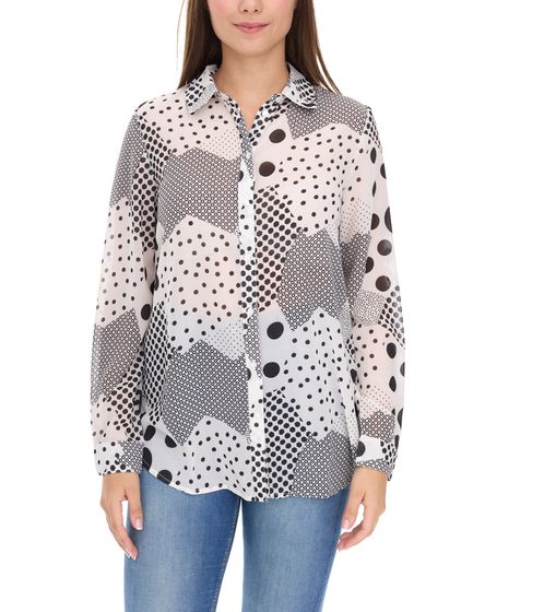 Chemisier femme Aniston CASUAL FM chemisier d'été élégant à motifs avec col Kent chemise à manches longues 36993707 Blanc/Noir