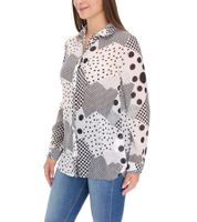 Aniston CASUAL FM Damen Bluse stylische gemusterte Sommer-Bluse mit Kent-Kragen Langarm-Shirt 36993707 Weiß/Schwarz  Aniston CASUAL FM Damen Bluse stylische gemusterte Sommer-Bluse mit Kent-Kragen Langarm-Shirt 36993707 Weiß/Schwarz