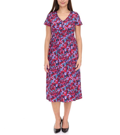 Aniston Casuals Damen Sommer-Kleid Midi-Kleid mit Knopfleiste Urlaubs-Kleid 66771161 Lila/Blau/Rot