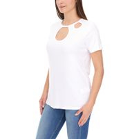 Aniston CASUAL Women's T-Shirt, Short-Sleeved Shirt with Cut-Outs, Summer Shirt 74287507 White