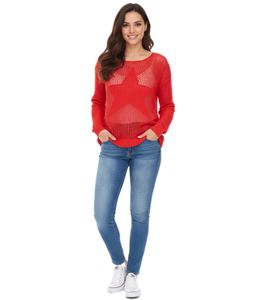 Aniston CASUAL Damen Strick-Pullover mit Lochmuster modischer Alltags-Pulli 54941968 Rot