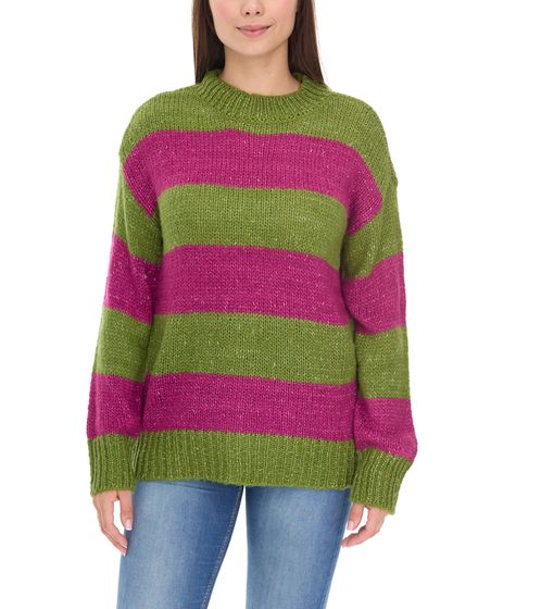 Suéter de punto casual para mujer Aniston, jersey de cuello redondo a rayas, color verde/morado, 39657002