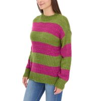 Suéter de punto casual para mujer Aniston, jersey de cuello redondo a rayas, color verde/morado, 39657002