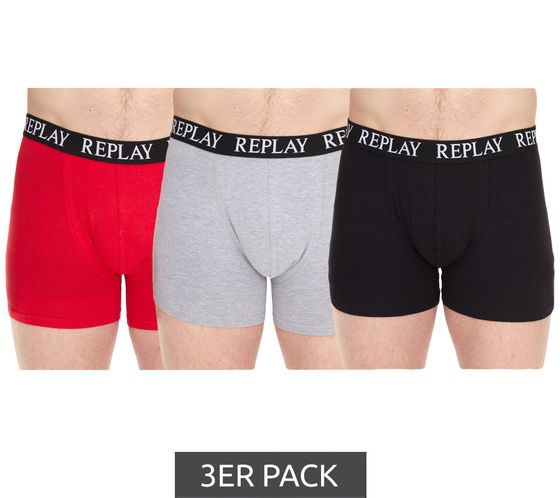 Confezione da 3 boxer da uomo REPLAY retrò in cotone I101102-002 N176 Nero/Grigio/Rosso