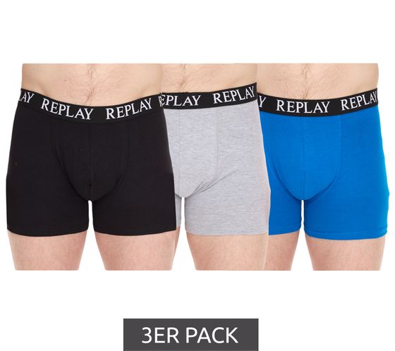 Confezione da 3 boxer da uomo REPLAY retrò in cotone I101102-002 N175 Nero/Grigio/Blu