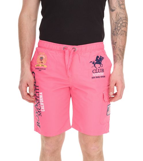 GEOGRAPHICAL NORWAY Men's Swim Shorts with Print and Color Accents, Stylish Swim Shorts, 001 Pink