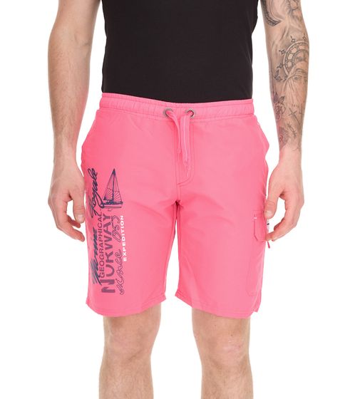 GEOGRAPHICAL NORWAY Quara Men's Swim Shorts with Print and Color Accents, Stylish Swim Shorts, 001 Pink
