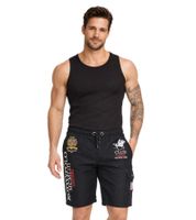 GEOGRAPHICAL NORWAY Quoyal Herren Schwimm-Hose mit Print und Farbakzenten Badehose stylische Schwimm-Shorts 001 Schwarz