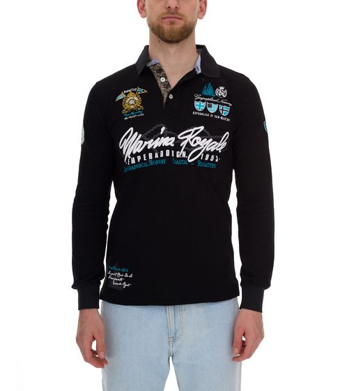 GEOGRAPHICAL NORWAY Kipawa Herren Polo-Shirt mit Knopfleiste Langarm-Shirt Baumwoll-Shirt SN498H Schwarz