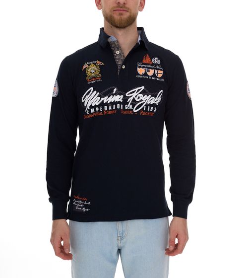 Polo Kipawa de manga larga de algodón para hombre, color azul oscuro, con botones, SN500H
