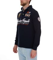Polo Kipawa de manga larga de algodón para hombre, color azul oscuro, con botones, SN500H