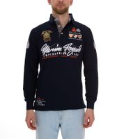 Polo Kipawa de manga larga de algodón para hombre, color azul oscuro, con botones, SN500H