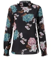 Aniston CASUAL Damen Sommer-Bluse mit floralem Muster Langarm-Shirt Frühlings-Bluse 11049069 Schwarz/Rosa/Grün