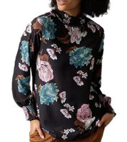 Aniston CASUAL Damen Sommer-Bluse mit floralem Muster Langarm-Shirt Frühlings-Bluse 11049069 Schwarz/Rosa/Grün