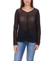 Aniston CASUAL Damen Langarm-Shirt durchsichtiger Alltags-Pullover mit V-Ausschnitt Sommer-Shirt 90880825 Schwarz