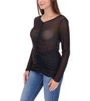 Aniston CASUAL Damen Langarm-Shirt durchsichtiger Alltags-Pullover mit V-Ausschnitt Sommer-Shirt 90880825 Schwarz