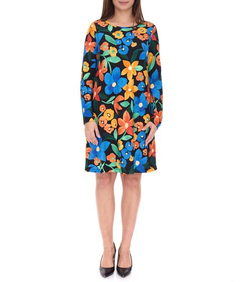 Aniston CASUAL Damen Sommer-Kleid mit Blumen-Print Mini-Kleid Langarm-Kleid 81651920 Schwarz/Gelb/Blau