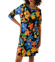 Aniston CASUAL Women's Summer Dress with Floral Print, Mini Dress, Long Sleeve Dress, 81651920, Black/Yellow/Blue