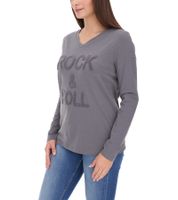 Aniston SELECTED Damen Baumwoll-Pullover Langarm-Shirt mit ROCK & ROLL Schriftzug Alltags-Pullover 39352300 Grau