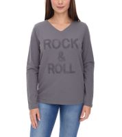 Aniston SELECTED Damen Baumwoll-Pullover Langarm-Shirt mit ROCK & ROLL Schriftzug Alltags-Pullover 39352300 Grau