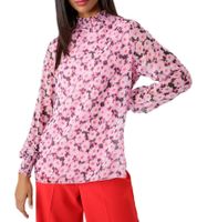 Aniston SELECTED Women's Summer Blouse with All-Over Floral Print, Long-Sleeved Shirt with Sheer Sleeves, Spring Blouse, 45177117, Pink/Black