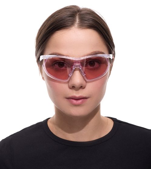 Occhiali da sole sportivi da donna adidas, occhiali da ciclismo, lenti rosa, naselli regolabili, protezione UVA e UVB, filtro categoria 1, occhiali da vacanza EW3596 rosa/trasparente
