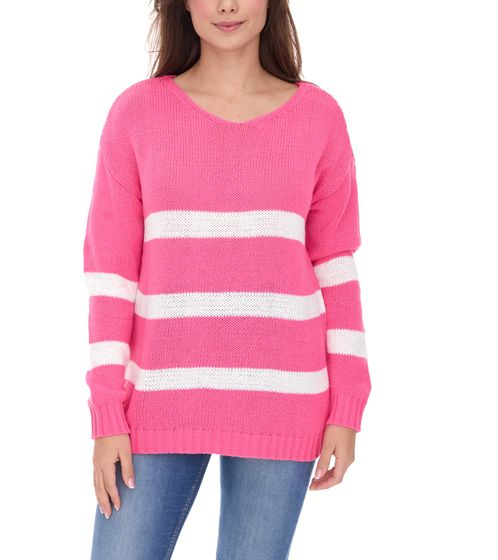 Maglione casual da donna Aniston in maglia con contenuto di cotone, per tutti i giorni, a maniche lunghe, 39680449, rosa/bianco