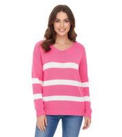 Aniston CASUAL Damen Strick-Pullover mit Baumwollanteil Alltags-Pullover Langarm-Shirt 39680449 Rosa/Weiß
