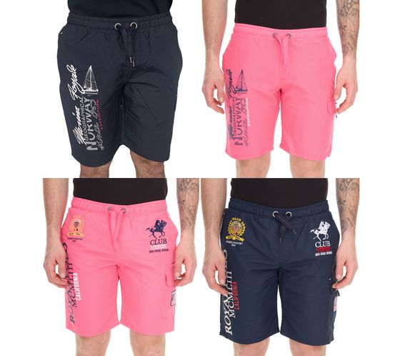 GEOGRAPHICAL NORWAY Quara/Quoyal Maillot de bain pour homme avec logo imprimé et poches Bleu marine/rose