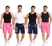 GEOGRAPHICAL NORWAY Quara/Quoyal Herren Badehose Schwimm-Hose mit Logo-Print Bade-Shorts mit Taschen Schwimm-Shorts Navy oder Pink
