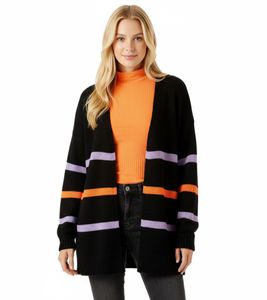 Aniston CASUAL Damen Strick-Jacke modischer Cardigan mit farbigen Streifen 95448519 Schwarz/Orange/Lila Aniston CASUAL Damen Strick-Jacke modischer Cardigan mit farbigen Streifen 95448519 Schwarz/Orange/Lila