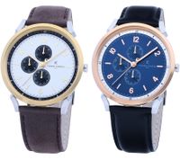 Montre-bracelet homme Pierre Cardin avec montre à quartz analogique multi-cadrans avec bracelet en cuir 3ATM 44mm en marron/or/argent ou noir/argent/bleu/or rose
