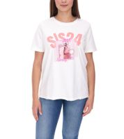 Aniston CASUAL T-Shirt Damen Baumwoll-T-Shirt mit SIS24 Schriftzug Kurzarm 85719030 Ecru-Weiß