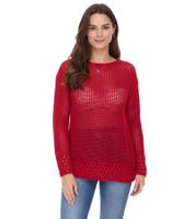 Aniston CASUAL Damen Strick-Pullover mit Baumwollanteil Grobstrick-Pullover Langarm-Shirt 83680609 Rot