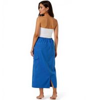 Aniston CASUAL Damen Cargo-Rock Sommer-Rock Midi-Länge Baumwoll-Rock mit Gummizug 77100947 Blau