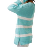 Pull tricoté Aniston CASUAL pour femme, en coton, idéal au quotidien, à manches longues, 78647339, turquoise/blanc