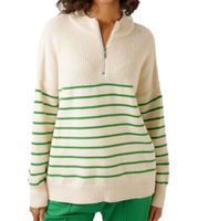 Pull Aniston CASUAL à manches longues et col montant pour femme, zippé, beige/vert, 67107403