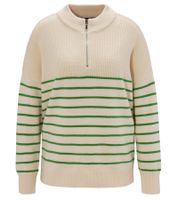 Pull Aniston CASUAL à manches longues et col montant pour femme, zippé, beige/vert, 67107403