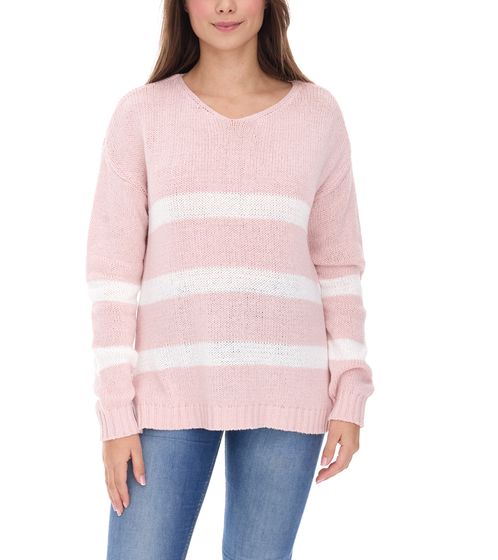 Maglione casual da donna Aniston in maglia con contenuto di cotone, per tutti i giorni, a maniche lunghe, 74491342, rosa/bianco