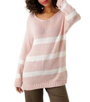 Aniston CASUAL Women's Knit Sweater with Cotton Content, Everyday Sweater, Long-Sleeved Shirt, 74491342 Pink/White