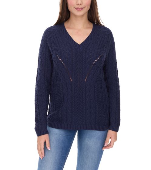 Aniston CASUAL Strick-Pullover mit V-Ausschnitt Alltags-Pullover mit Baumwollanteil Langarm-Shirt 38049702 Dunkelblau