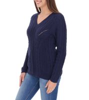 Aniston CASUAL Strick-Pullover mit V-Ausschnitt Alltags-Pullover mit Baumwollanteil Langarm-Shirt 38049702 Dunkelblau