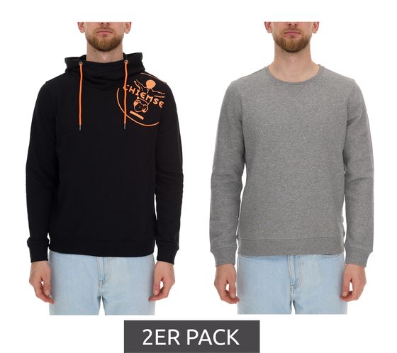 Confezione da 2 maglioni da uomo in cotone CHIEMSEE, maglione girocollo con stampa colorata sul retro, maglione con cappuccio 92047217 Nero/Grigio