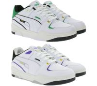 PUMA SLIPSTREAM Echtleder-Schuhe im Retro-Vibe Freizeit-Sneaker mit farbigen Akzenten Schnür-Schuhe 393266 Weiß/Lila oder Weiß/Grün